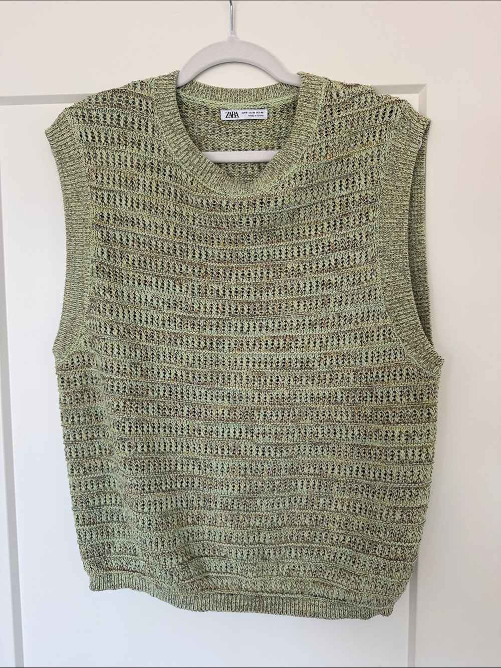 Zara Light Green Open-Weave Sleeveless Knit Top
